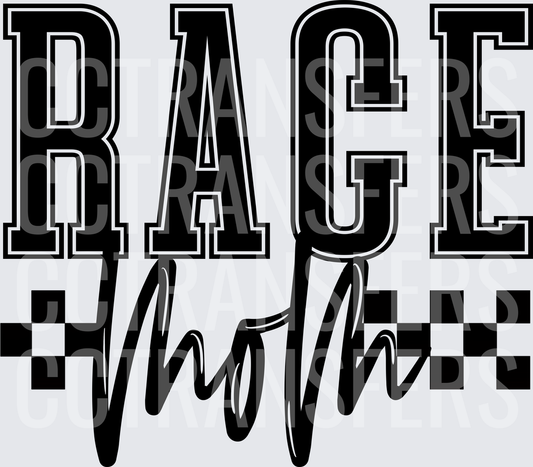 Race Mom Bold Varsity Script Checkered Flag (DTF)