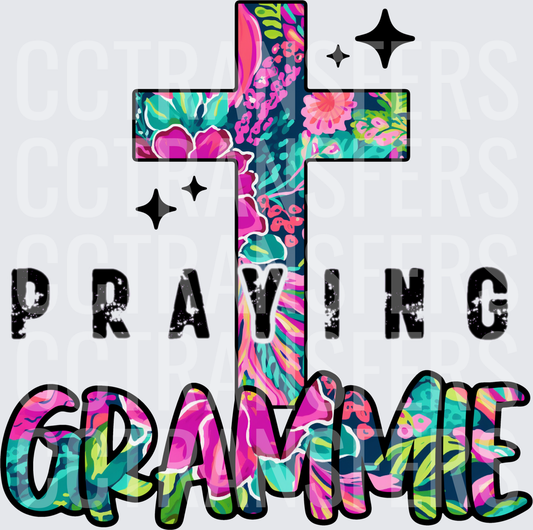 Praying Grammie Floral Cross Colorful Sparkle (DTF)