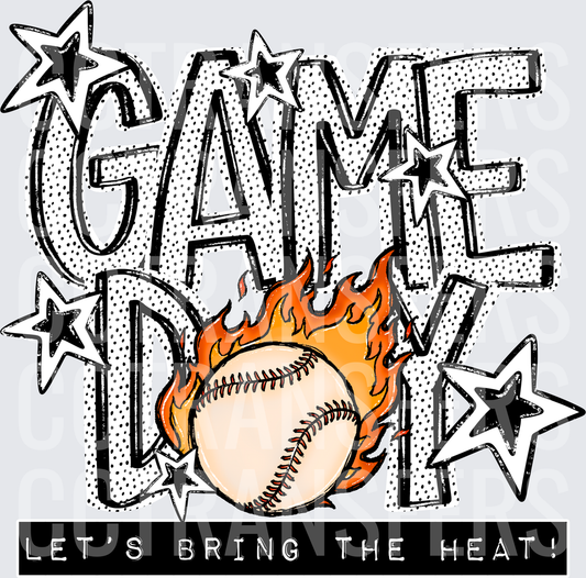 Game Day Let's Bring The Heat Flaming Baseball Stars (DTF)