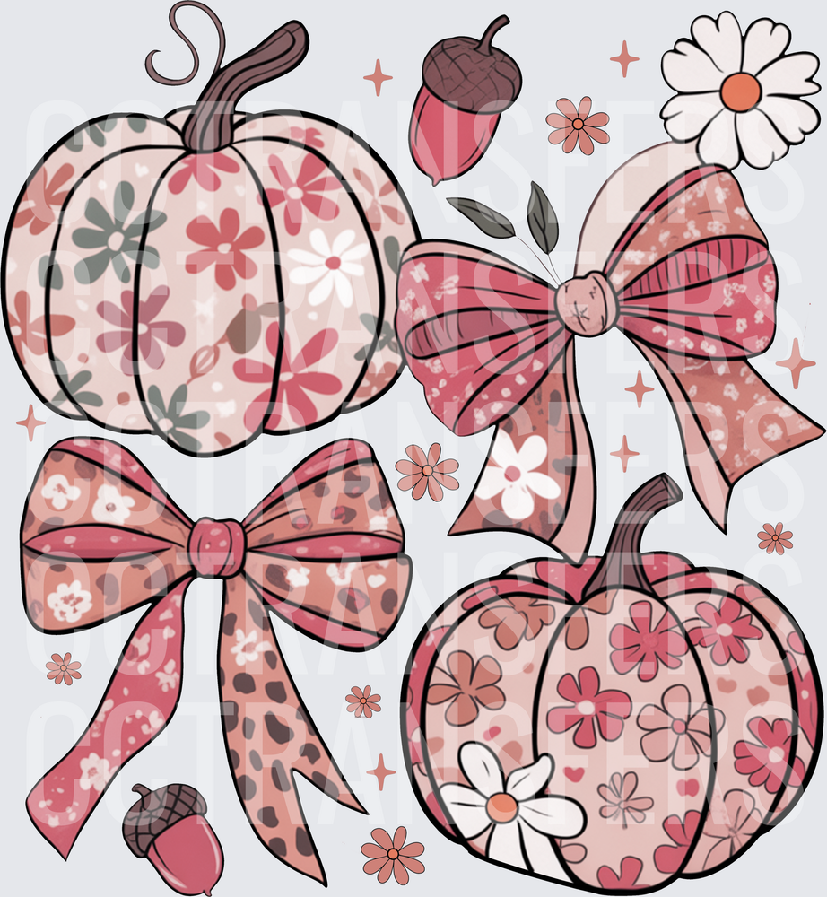 Floral Patterned Pumpkins Bows Acorns Daisy Fall (DTF)