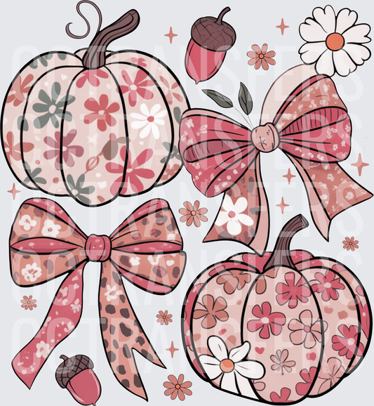 Floral Patterned Pumpkins Bows Acorns Daisy Fall (DTF)