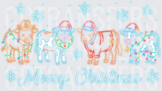 Mooey Christmas Neon Cows with Holiday Lights (DTF)