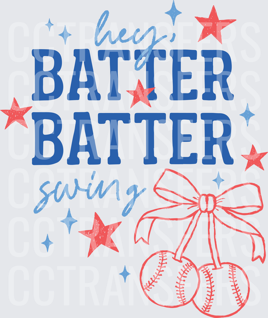 Hey Batter Batter Swing Baseball Cherries Stars (DTF)