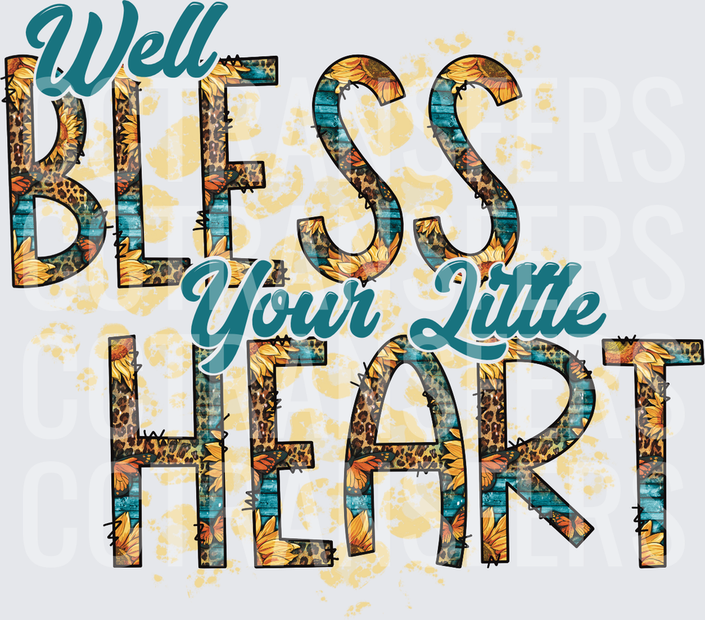 Well Bless Your Little Heart Sunflower Leopard Western (DTF)