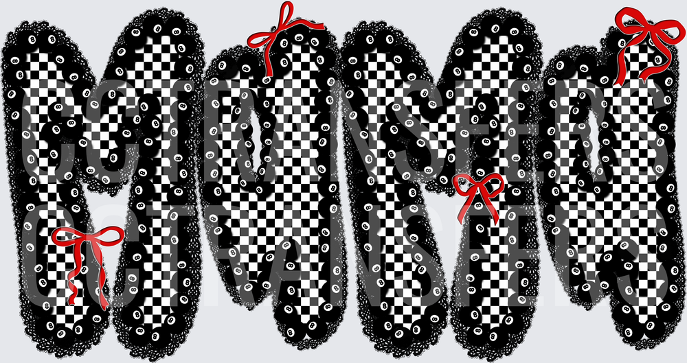 MOM Black Checkered Sequin Letters Red Bows (DTF)