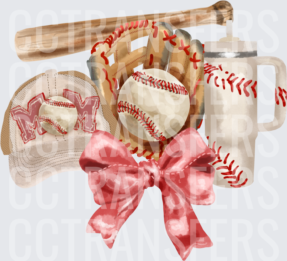 Baseball Mom Glove Bat Tumbler Pink Bow Bundle (DTF)