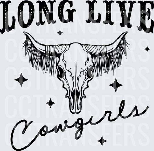 Long Live Cowgirls Bull Skull With Lashes And Stars (DTF)