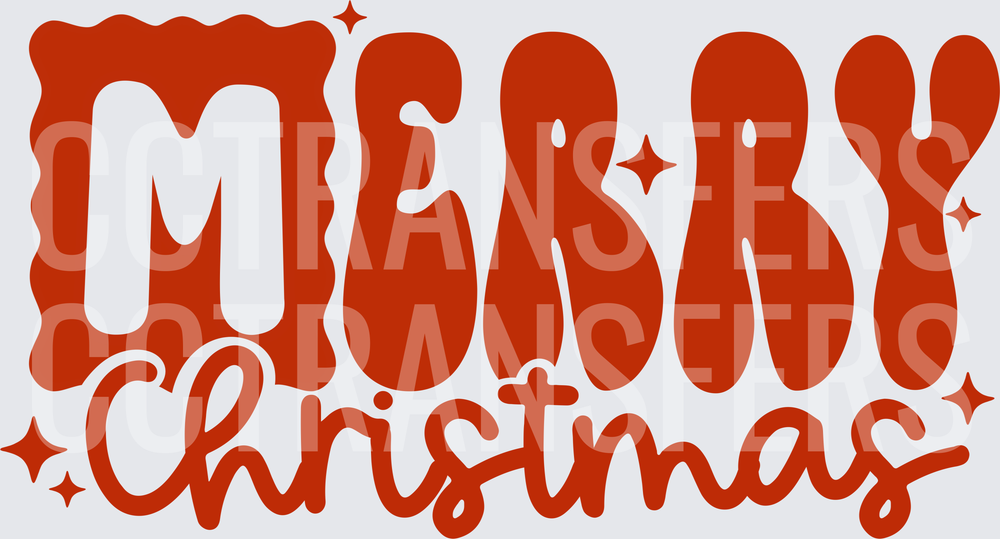 Merry Christmas Retro Bubble Script Red Holiday (DTF)
