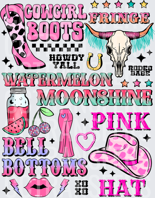 Cowgirl Boots Fringe Watermelon Moonshine Pink Hat DTF