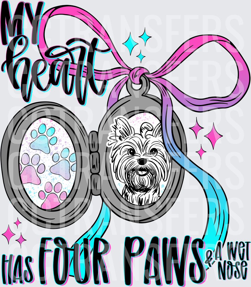 My Heart Has Four Paws & A Wet Nose Yorkie Locket (DTF)