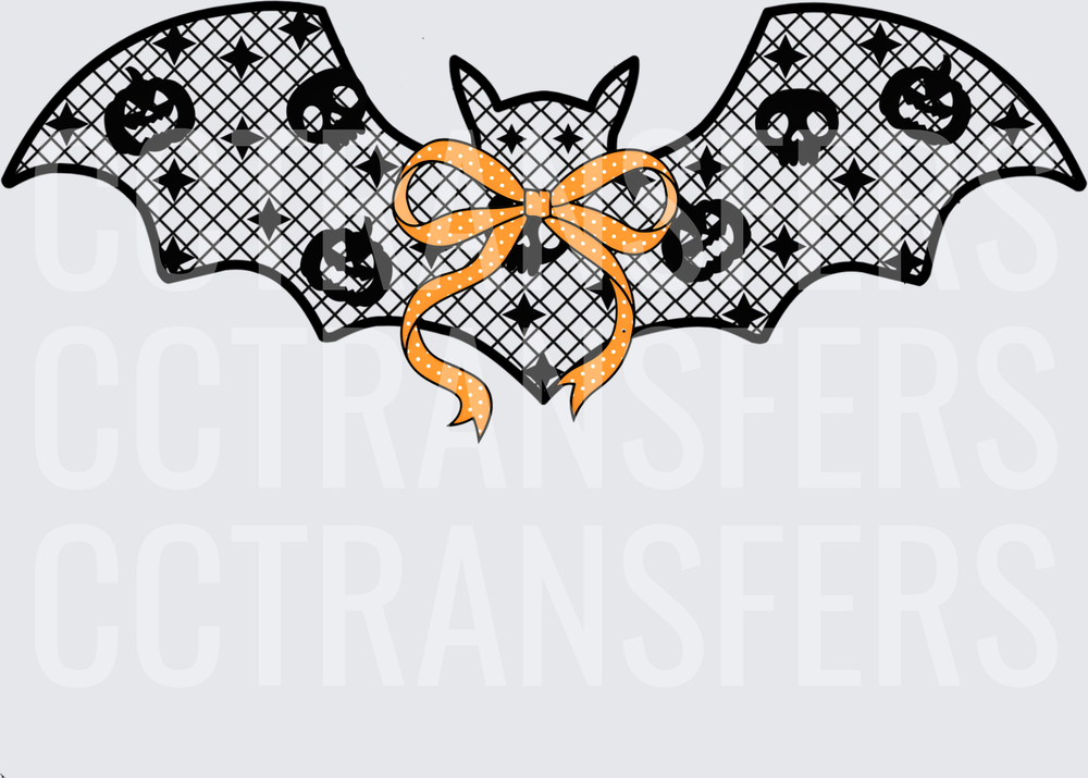 Lace Bat with Orange Bow Skulls and Jack-o-Lanterns (DTF)