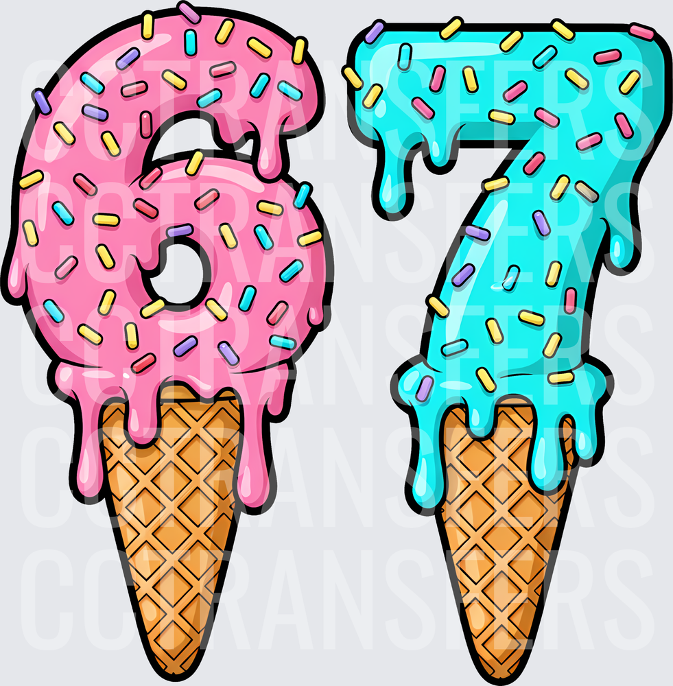 Ice Cream Cone Numbers 6 and 7 with Sprinkles (DTF)