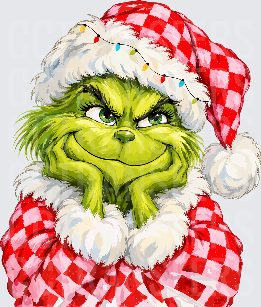 Smirking Green G-Man Santa Hat Christmas Lights (DTF)
