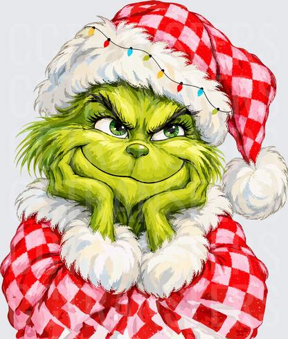 Smirking Green G-Man Santa Hat Christmas Lights (DTF)