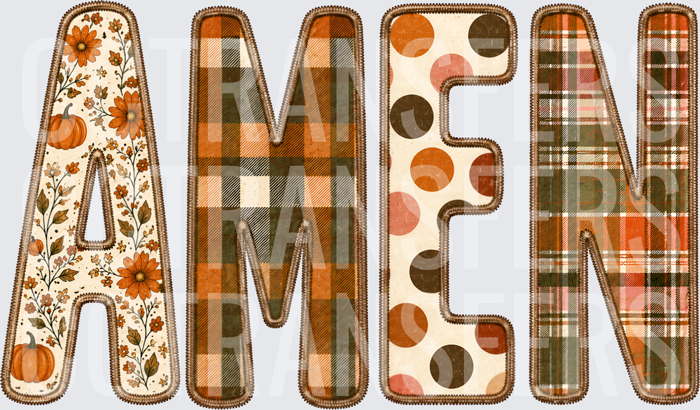 Amen Fall Patchwork Plaid Floral Pumpkin Letters (DTF)