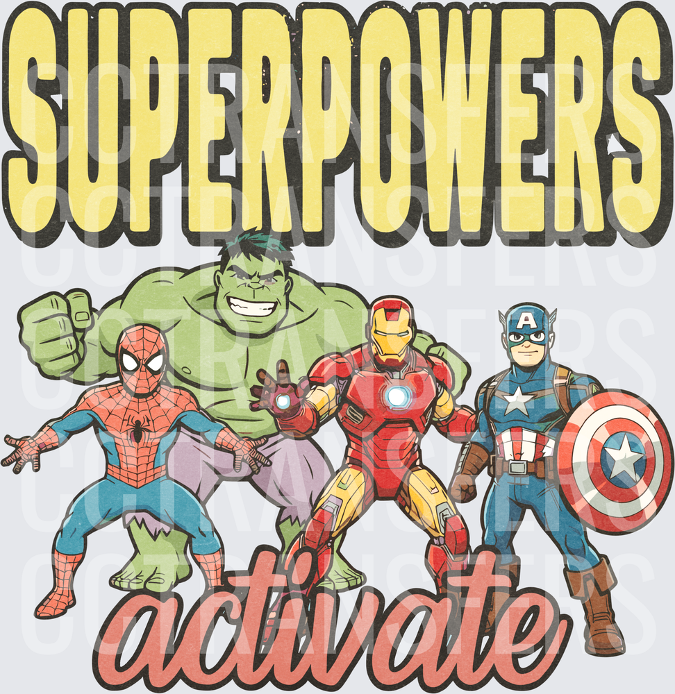 Superpowers Activate Superhero Squad Retro Comic Design (DTF)