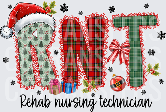 RNT Rehab Nursing Technician Christmas Plaid Holiday (DTF)