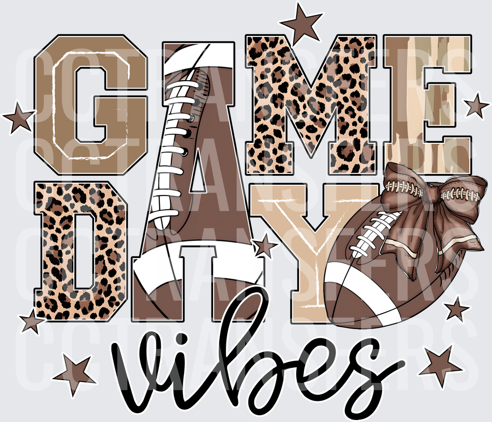 Game Day Vibes Football Leopard Print Varsity Letters (DTF)
