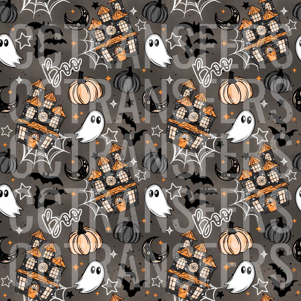 Halloween Boo Haunted House Ghost Pumpkin Bat Pattern (DTF)