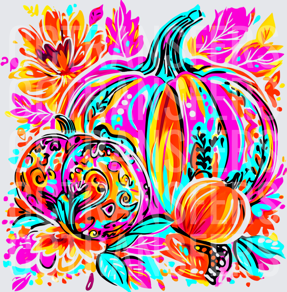 Vibrant Boho Pumpkin Trio Floral Fall Harvest (DTF)