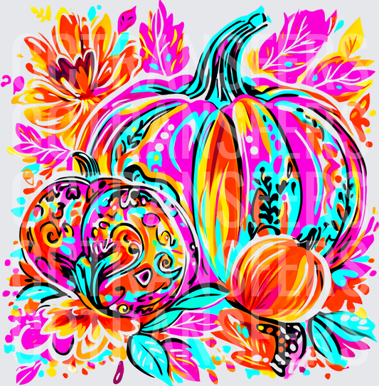 Vibrant Boho Pumpkin Trio Floral Fall Harvest (DTF)