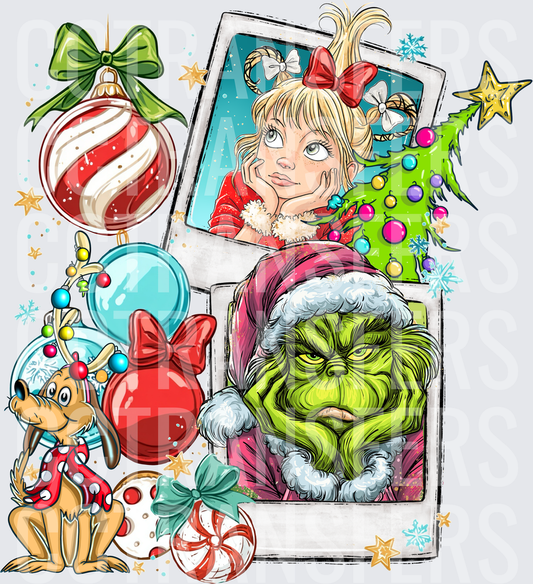Grumpy Green G-Man & Cindy Lou Polaroid Christmas (DTF)