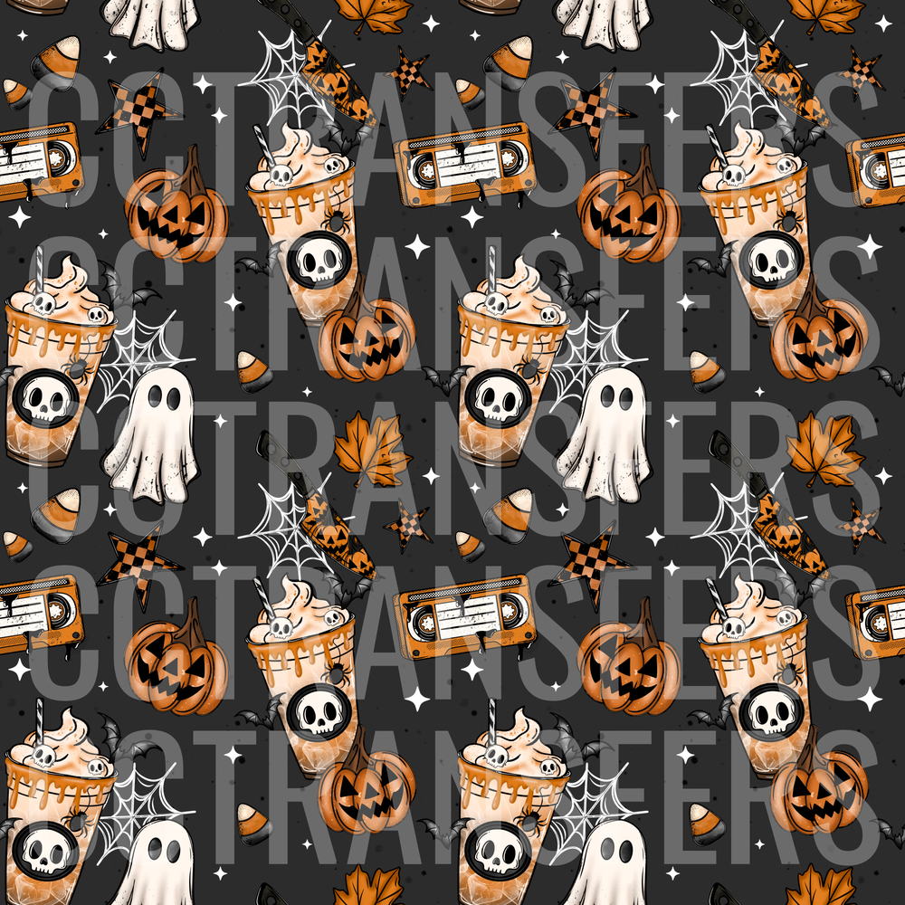 Halloween Spooky Season Pumpkin Latte Pattern (DTF)