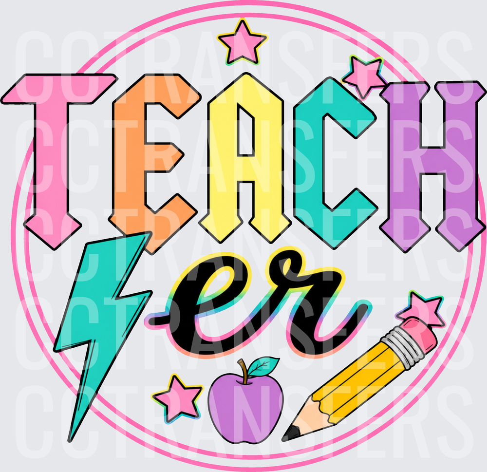 Colorful Teacher Lightning Bolt Apple Pencil Stars (DTF)