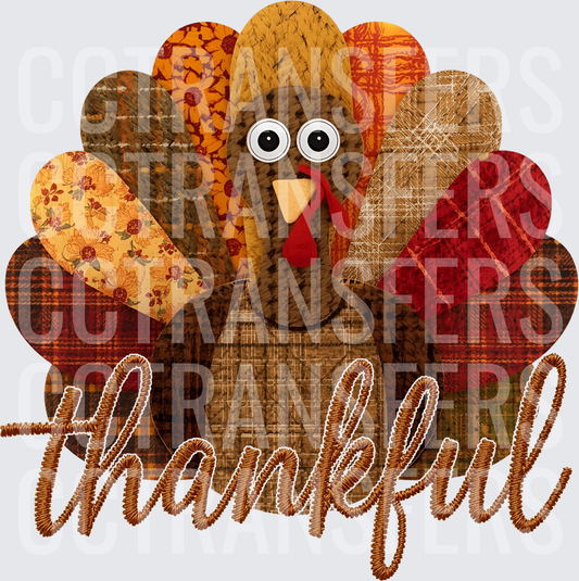 Thankful Patchwork Turkey Fall Harvest Design (DTF)