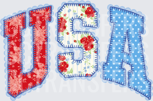 USA Patchwork Floral Polka Dot Applique Letters (DTF)