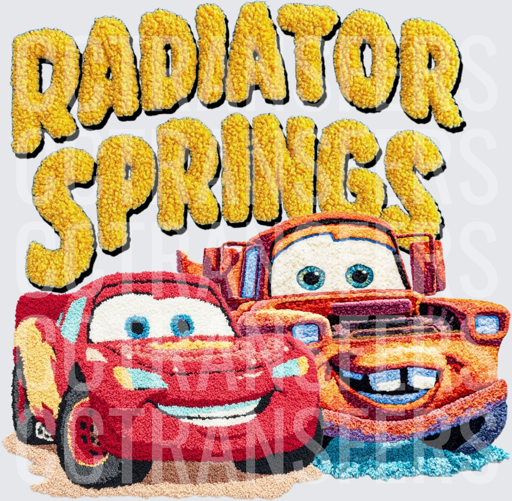 Radiator Springs Fuzzy Chenille Style Racing Cars DTF