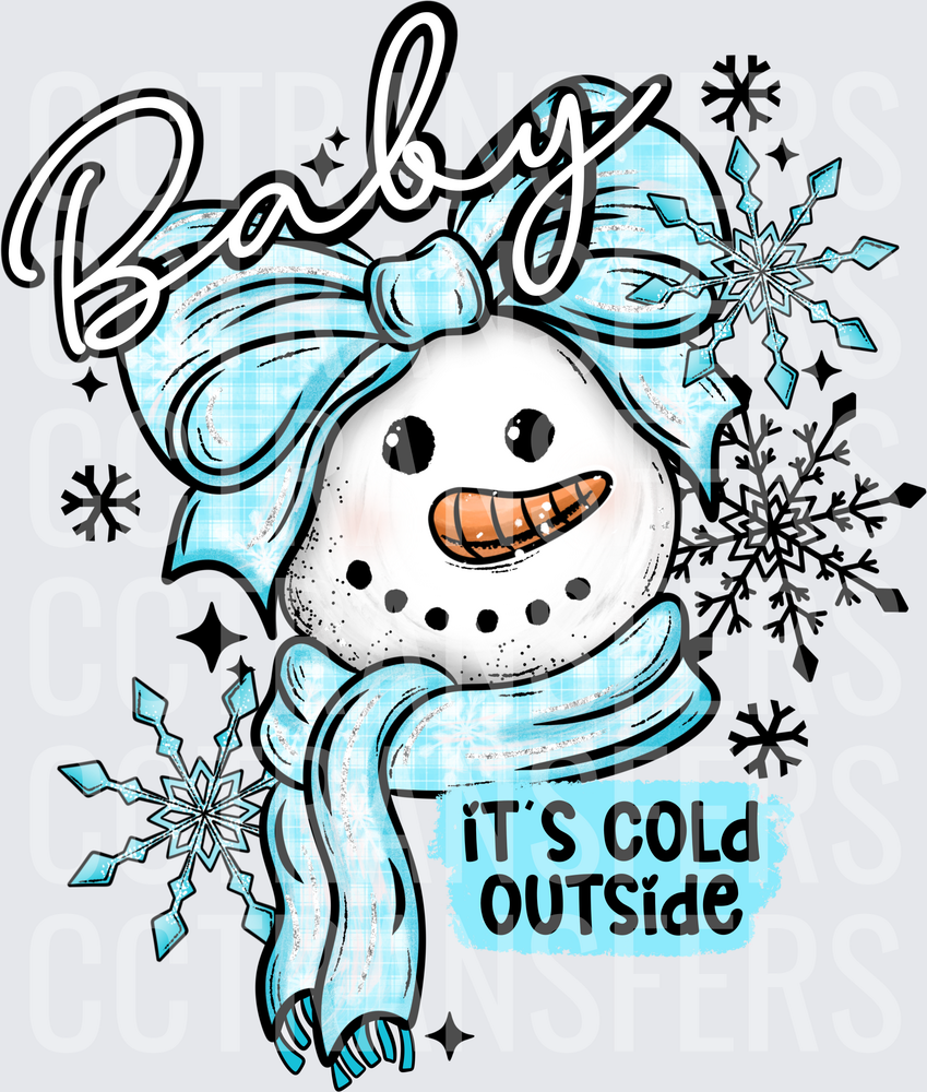 Baby It's Cold Outside Snowman with Blue Plaid Bow (DTF)