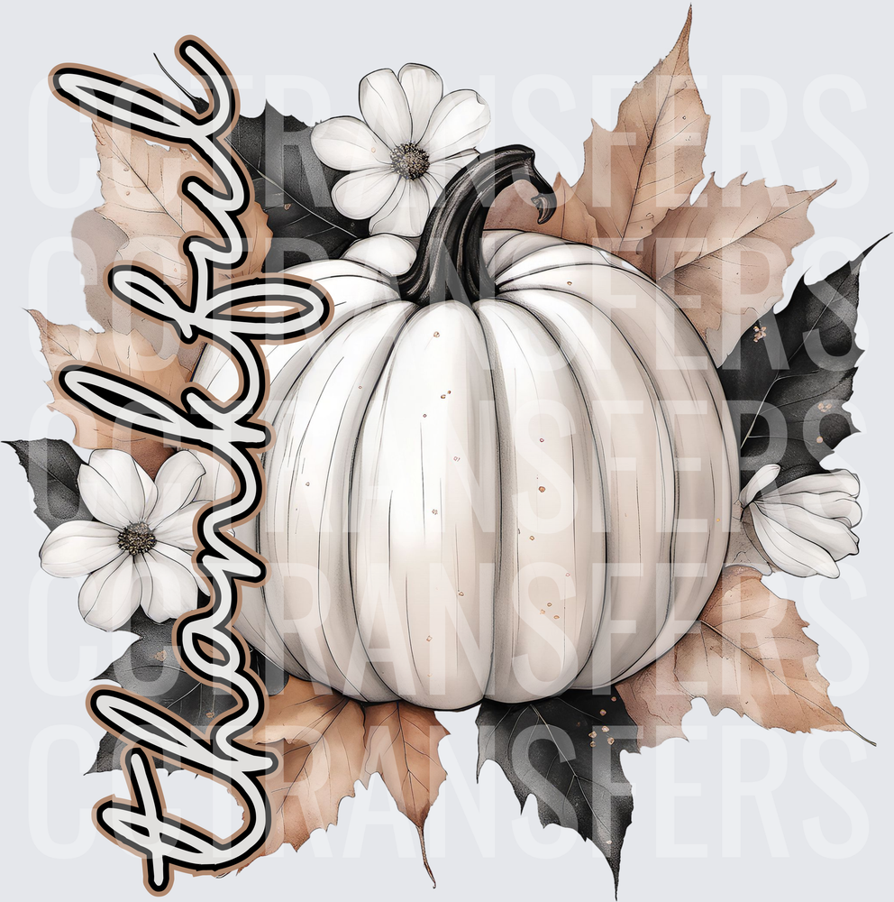 Thankful White Pumpkin Floral Fall Leaves (DTF)