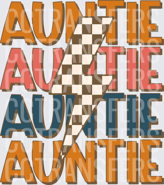Auntie Stacked Retro Checkered Lightning Bolt (DTF)