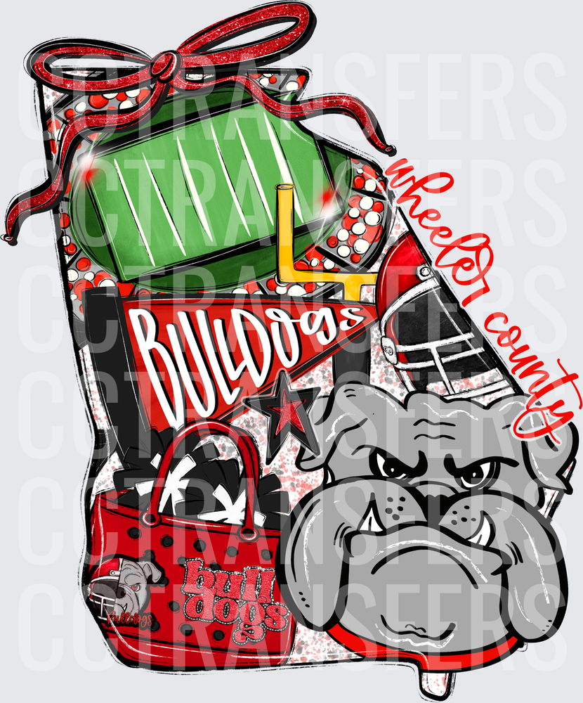 Wheeler County Bulldogs Football Mascot Georgia State Shape (DTF)