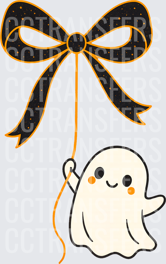 Cute Ghost Holding Black Glitter Bow String Halloween (DTF)