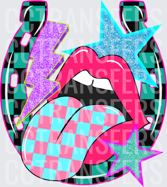 Retro Checkered Lips Tongue Lightning Bolt Glitter Stars Horseshoe (DTF)