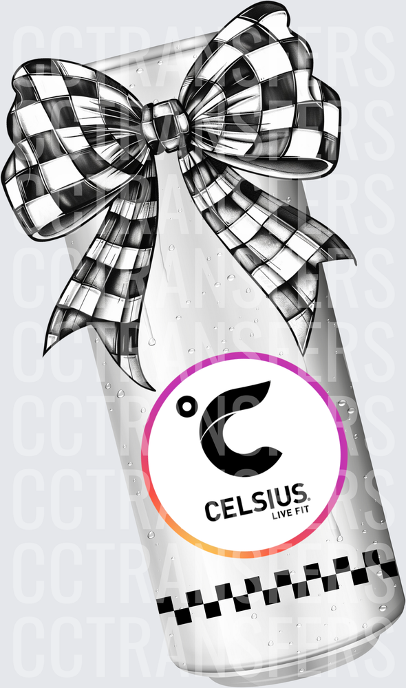 Energy Drink Can Black White Checkered Bow (DTF)