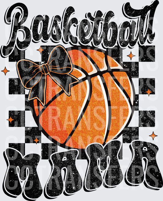 Basketball Mama Glitter Ball with Bow Checkered (DTF)