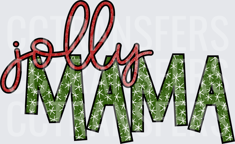 Jolly Mama Christmas Script Green Snowflake Letters (DTF)
