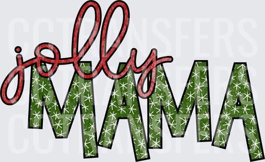 Jolly Mama Christmas Script Green Snowflake Letters (DTF)