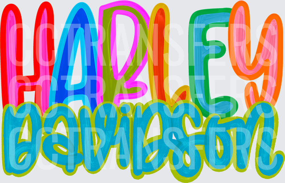 Colorful Harley Davidson Bold Bubble Letter Text (DTF)