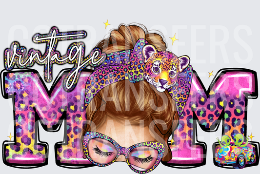 Vintage Mom Messy Bun Leopard Print Colorful (DTF)