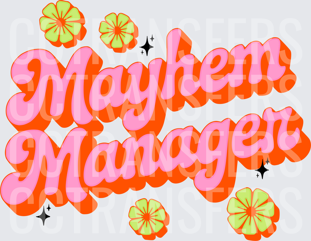 Mayhem Manager Retro Floral Groovy Script (DTF)