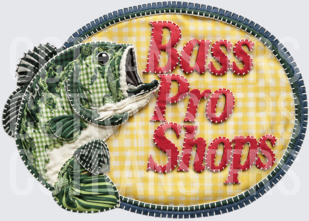 Patchwork Quilt Style Jumping Bass Fish Oval Logo (DTF)