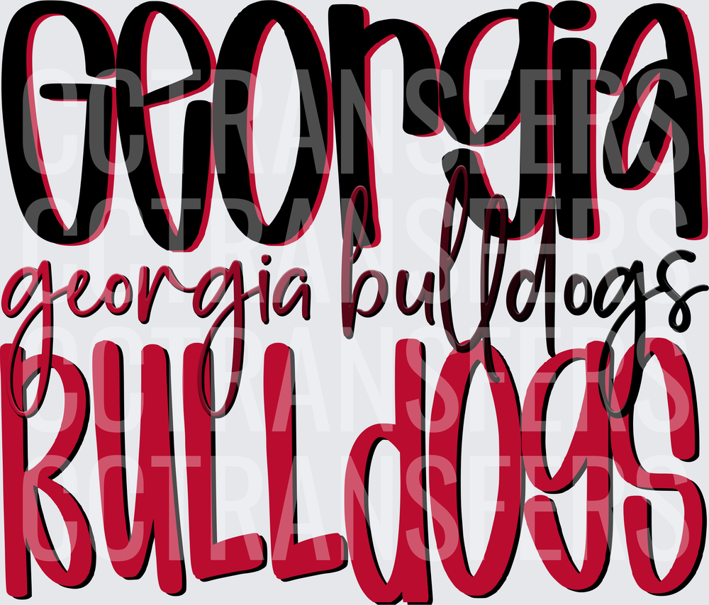 Georgia Bulldogs Stacked Script Red and Black Design (DTF)