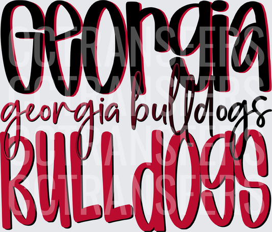 Georgia Bulldogs Stacked Script Red and Black Design (DTF)