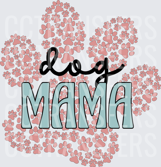 Dog Mama Paw Print Pattern Pink and Teal (DTF)