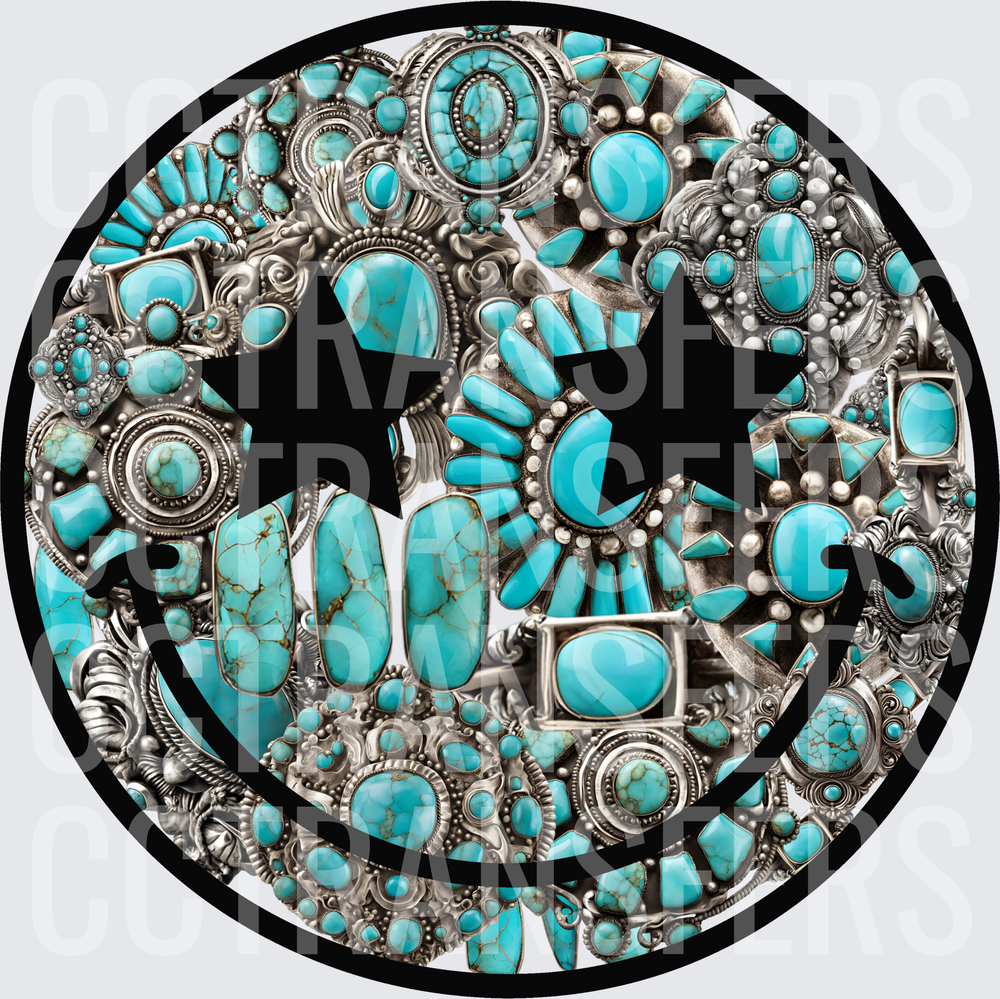 Turquoise Stone Silver Jewelry Smiley Star Eyes (DTF)