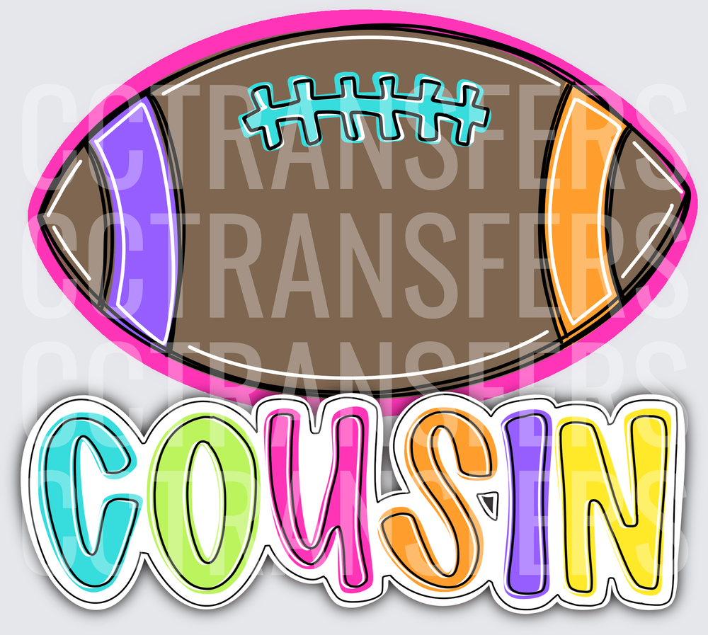 Colorful Football Cousin Multicolor Bold Text (DTF)